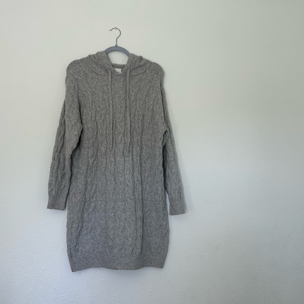Pink Rose Light Gray Cable Knit Hoodie